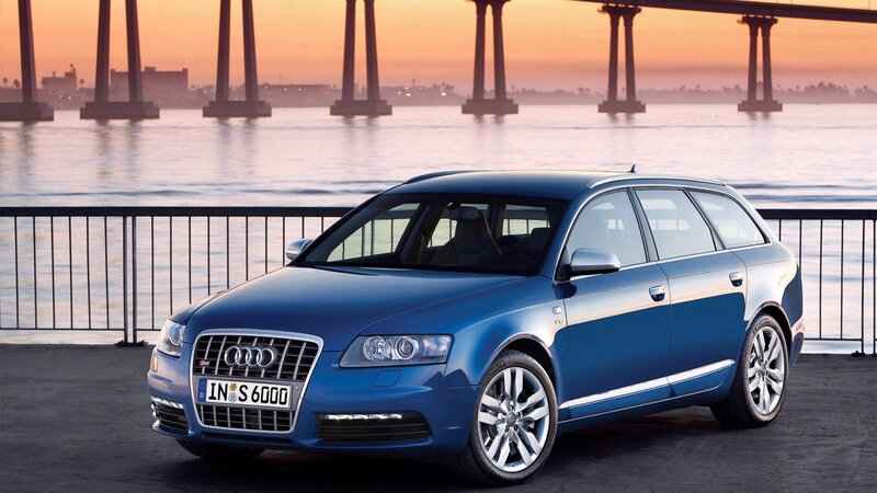 Blue Audi S6 Avant by the water