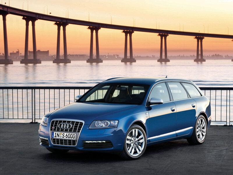 Blue Audi S6 Avant by the water