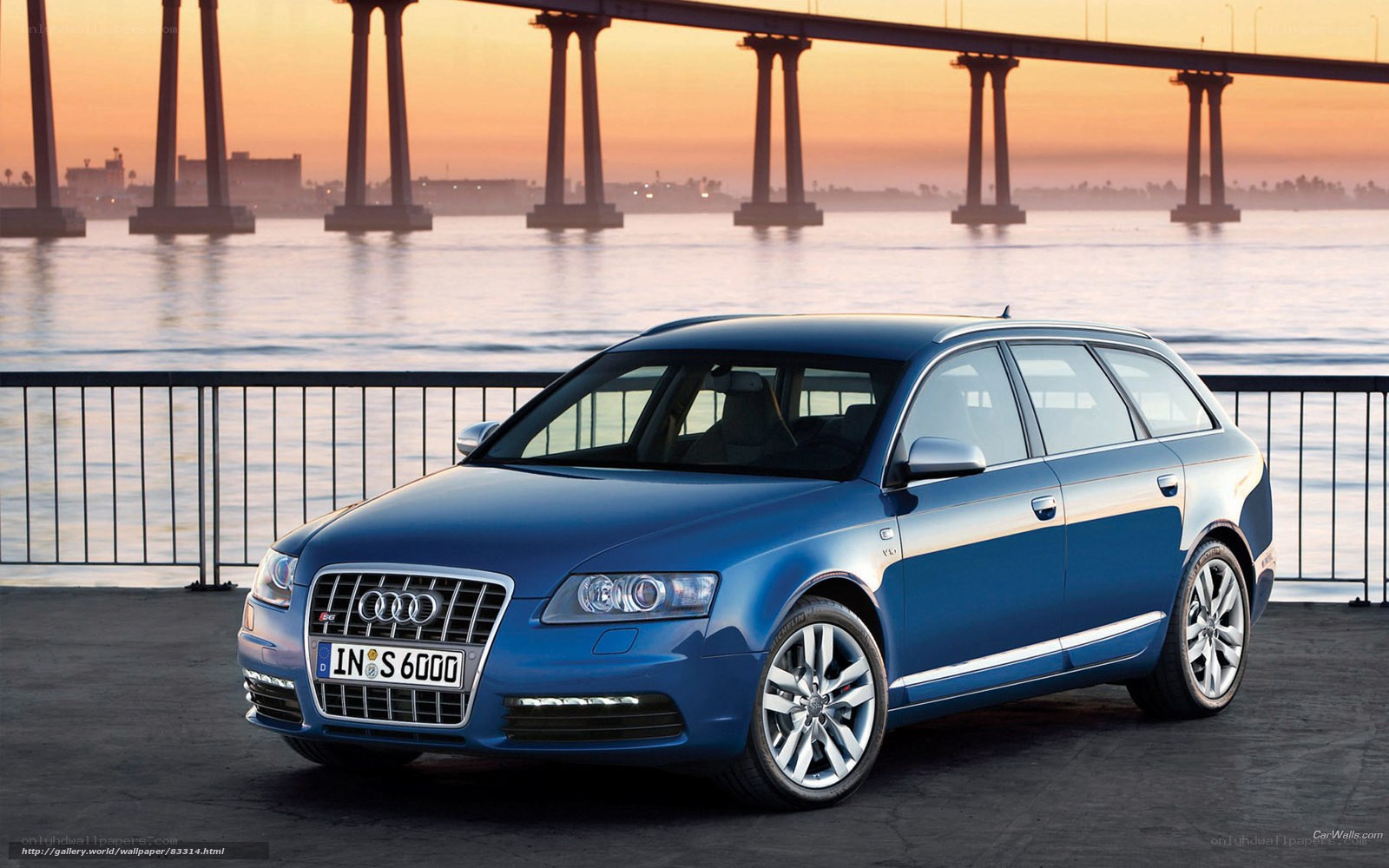 Blue Audi S6 Avant by the water
