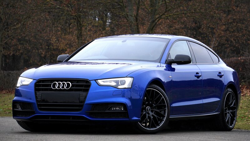 Blue Audi Sedan — Calm, Autumn
