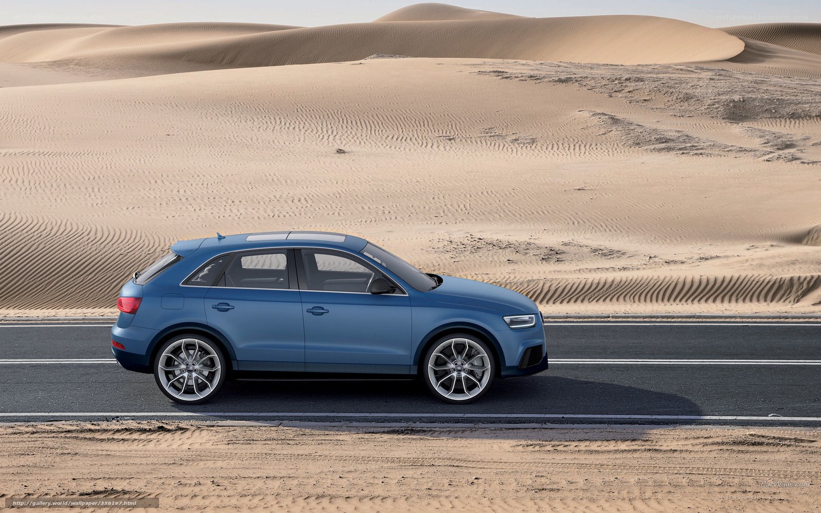 Blue Audi SUV in desert