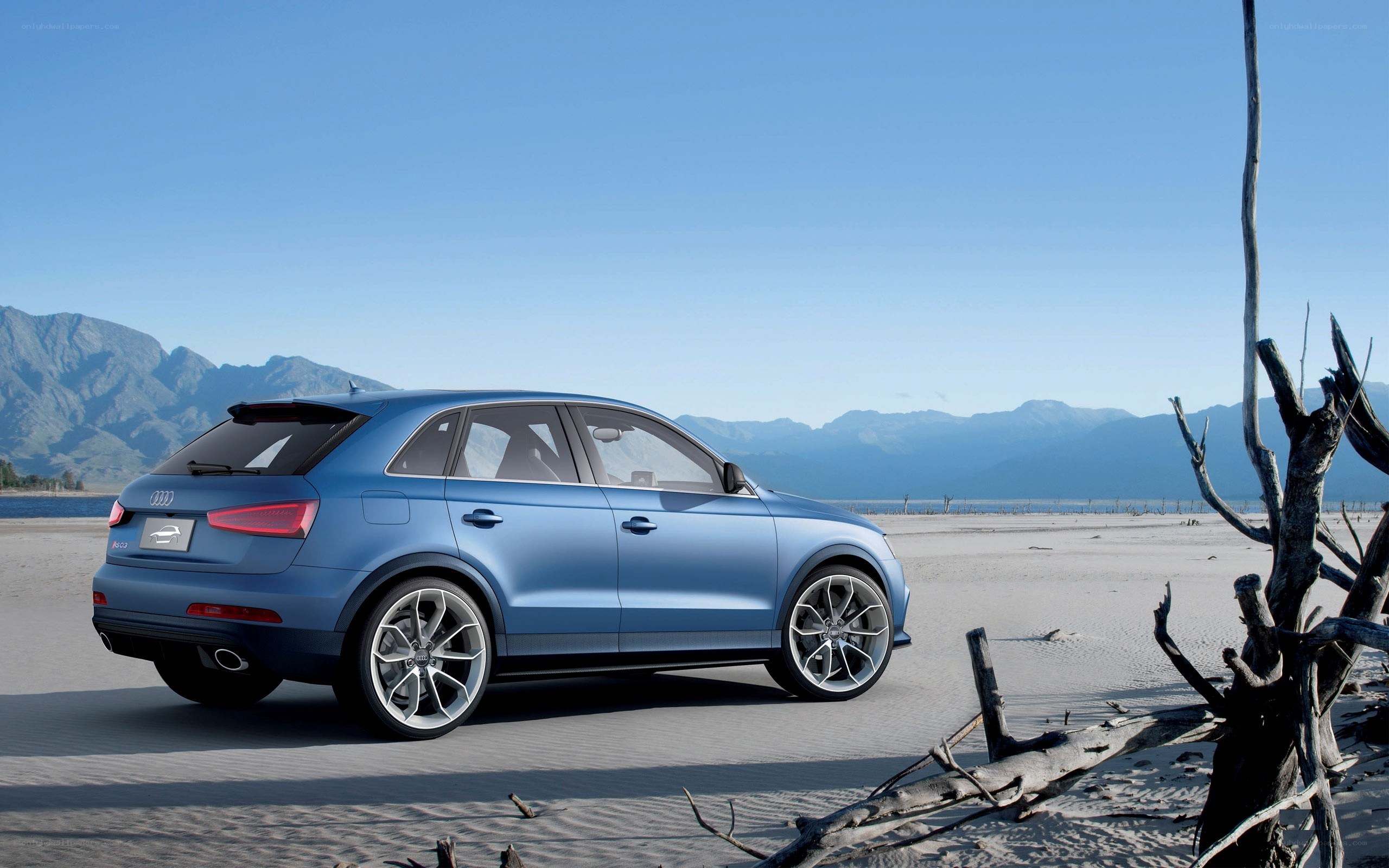 Blue Audi SUV on a beach