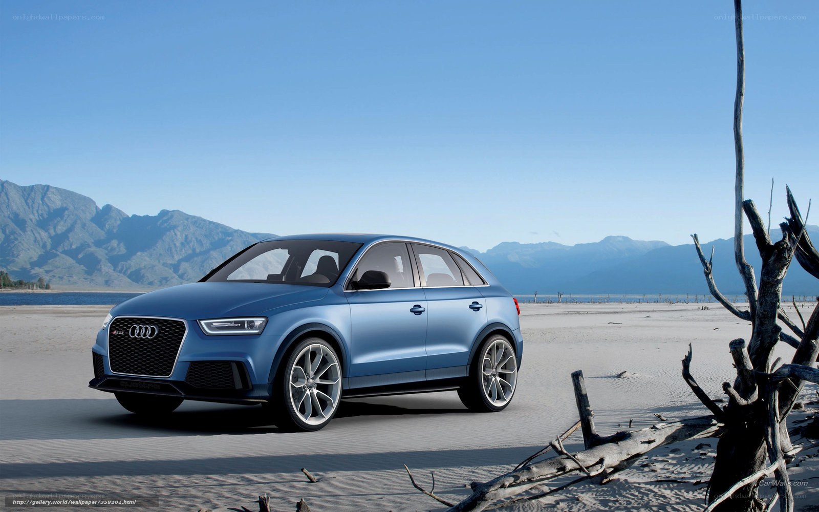 Blue Audi SUV on a beach
