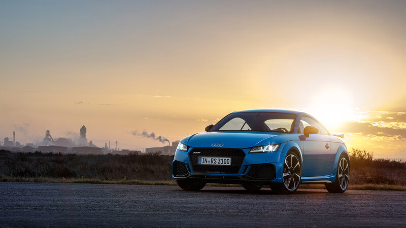 Blue Audi Tt Rs Car — Dramatic, Sunset