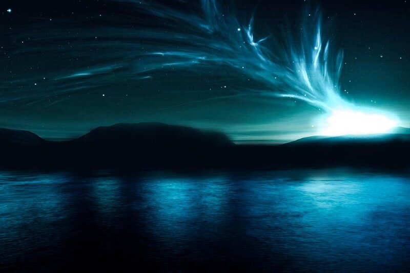 Blue Aurora over Water — Serene