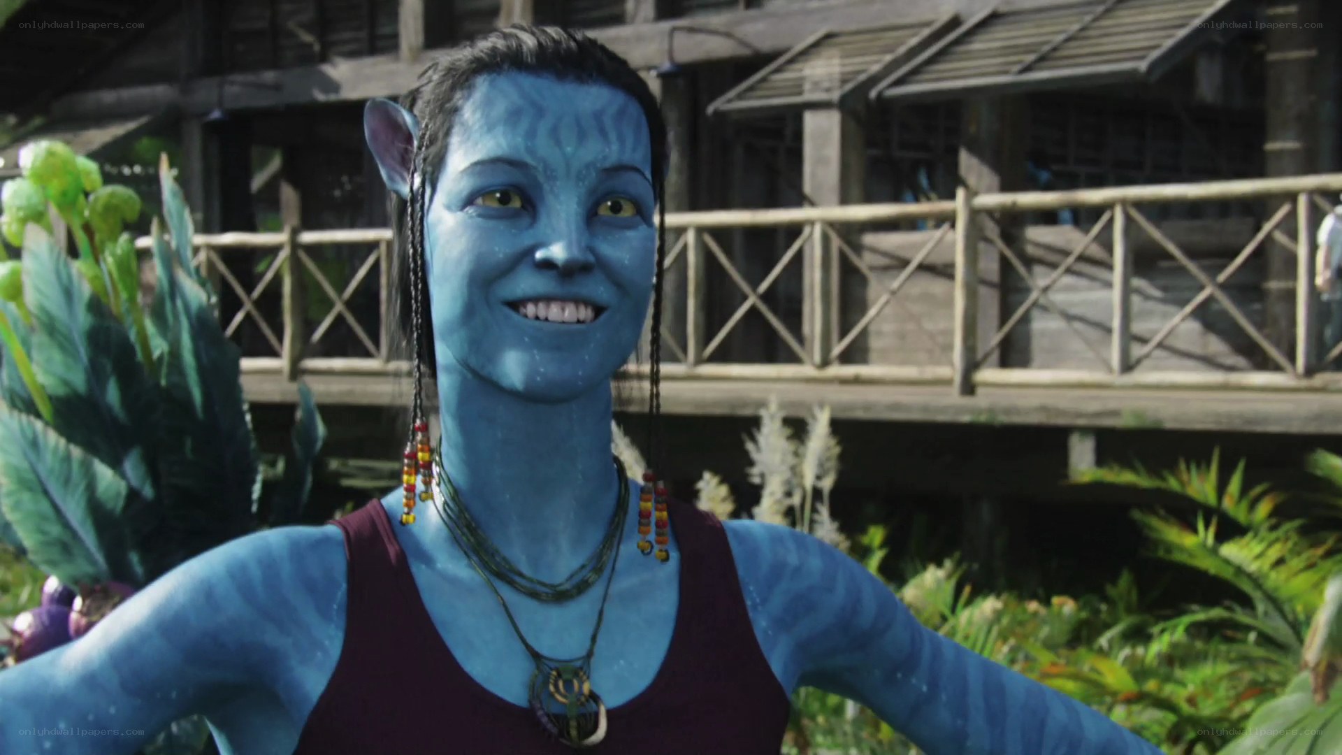 blue avatar character smiling