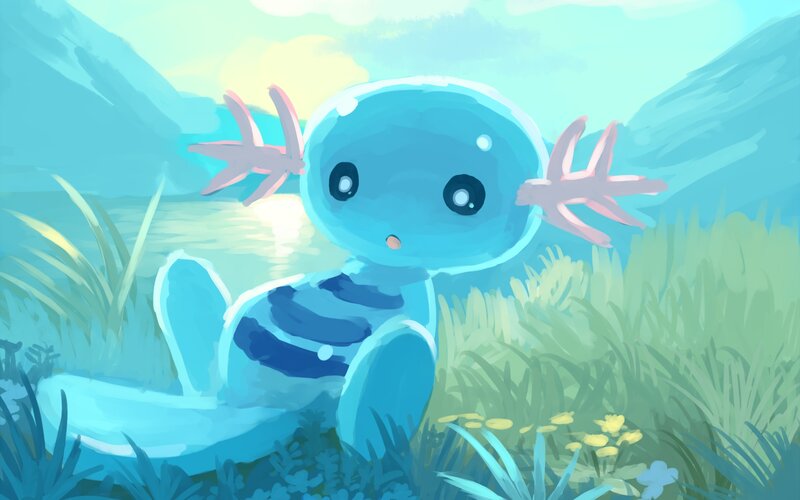 Blue Axolotl in Grass