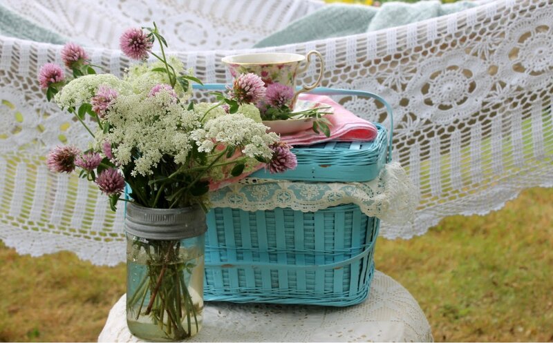 Blue Basket with Flowers