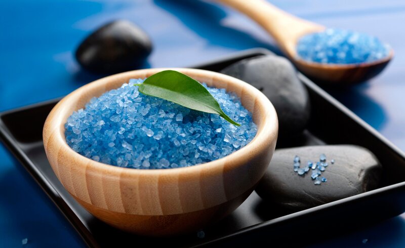 Blue Bath Salts in Bowl — Serene