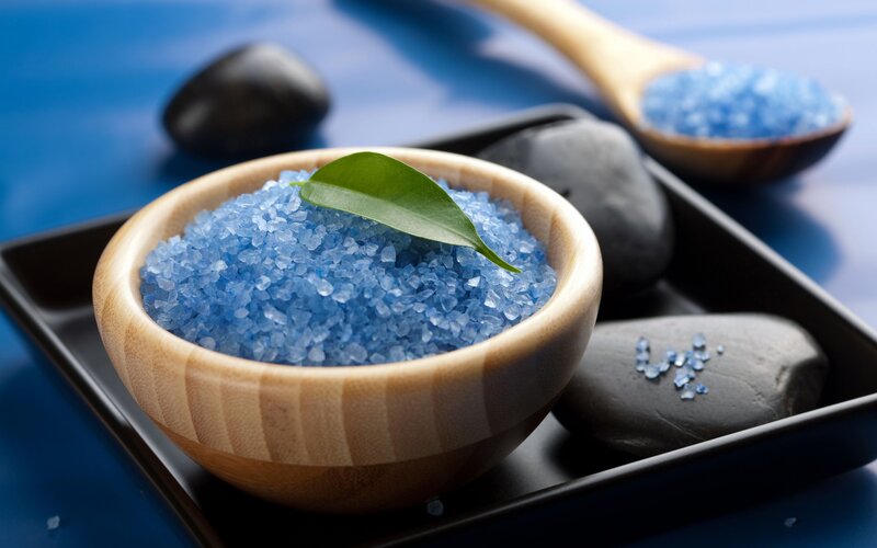 Blue Bath Salts in Bowl