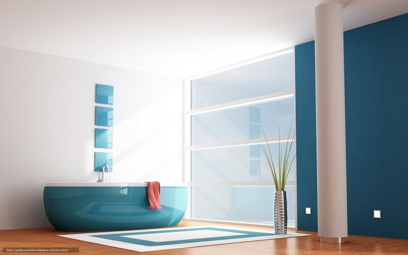 Blue Bathtub in Bathroom