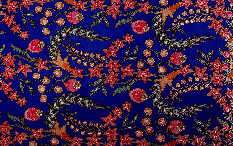blue batik fabric with floral pattern