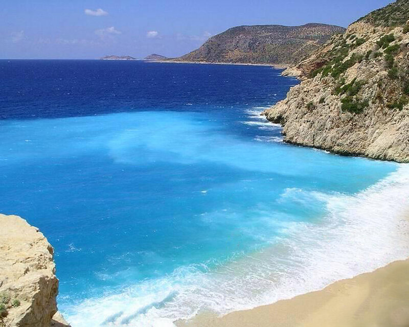 blue bay with sandy beach