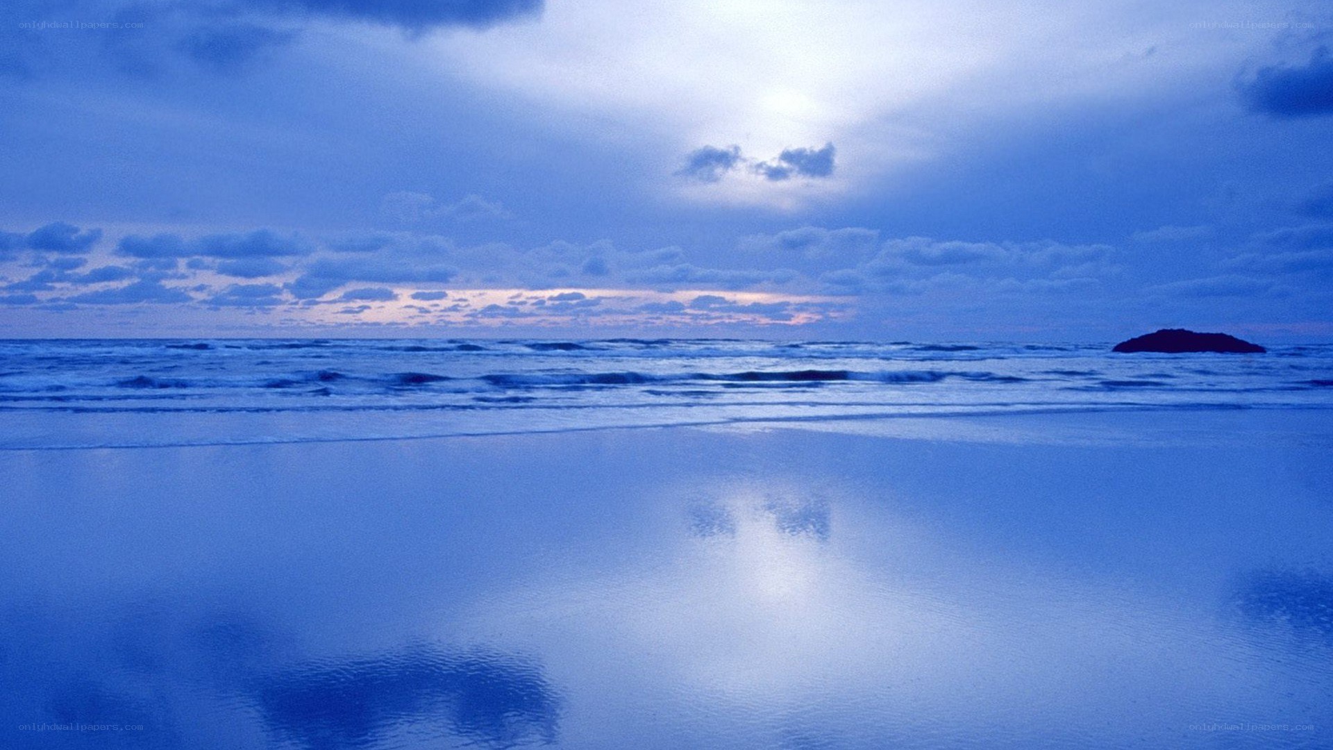Blue beach at dusk