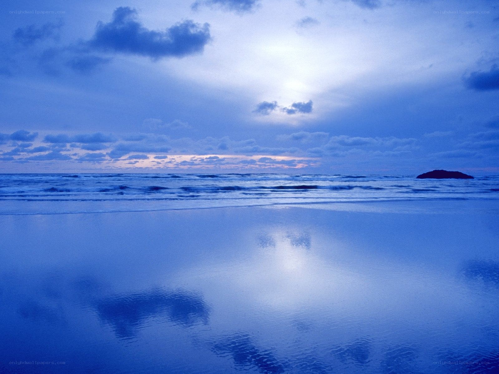 Blue beach at dusk