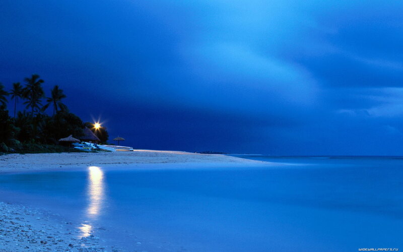 Blue beach at night