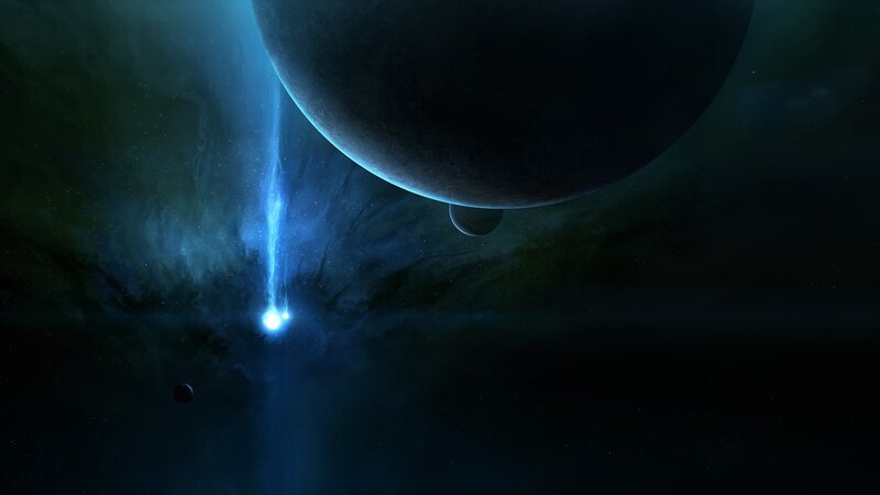 Blue Beam from Planet — Dramatic, Night