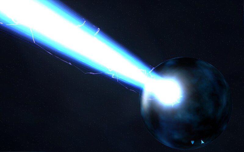 Blue beam hits planet