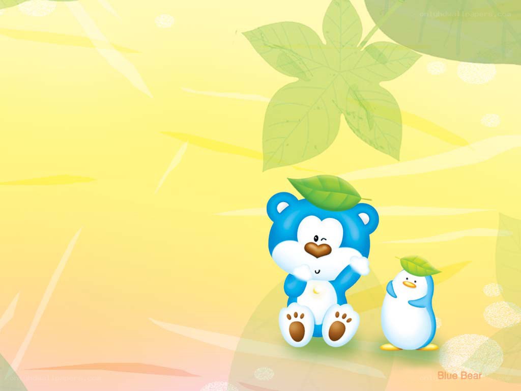 Blue Bear and Penguin with Leaves