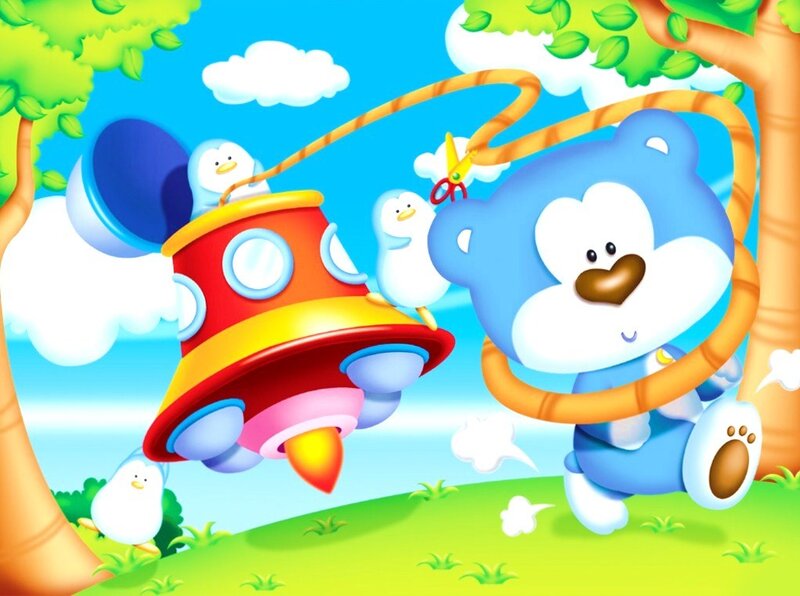 blue bear with toy rocket