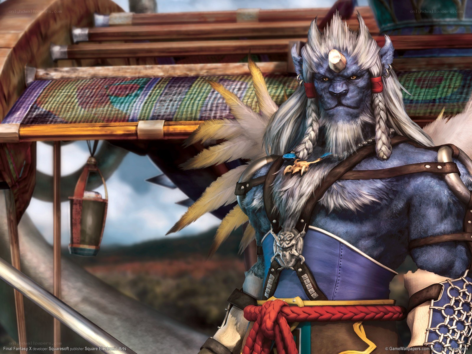 Blue beastman warrior on a ship