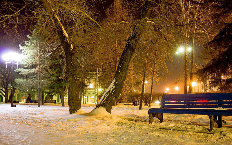 Blue Bench in Snow