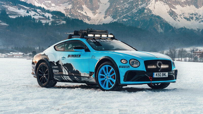 Blue Bentley Car in Snow
