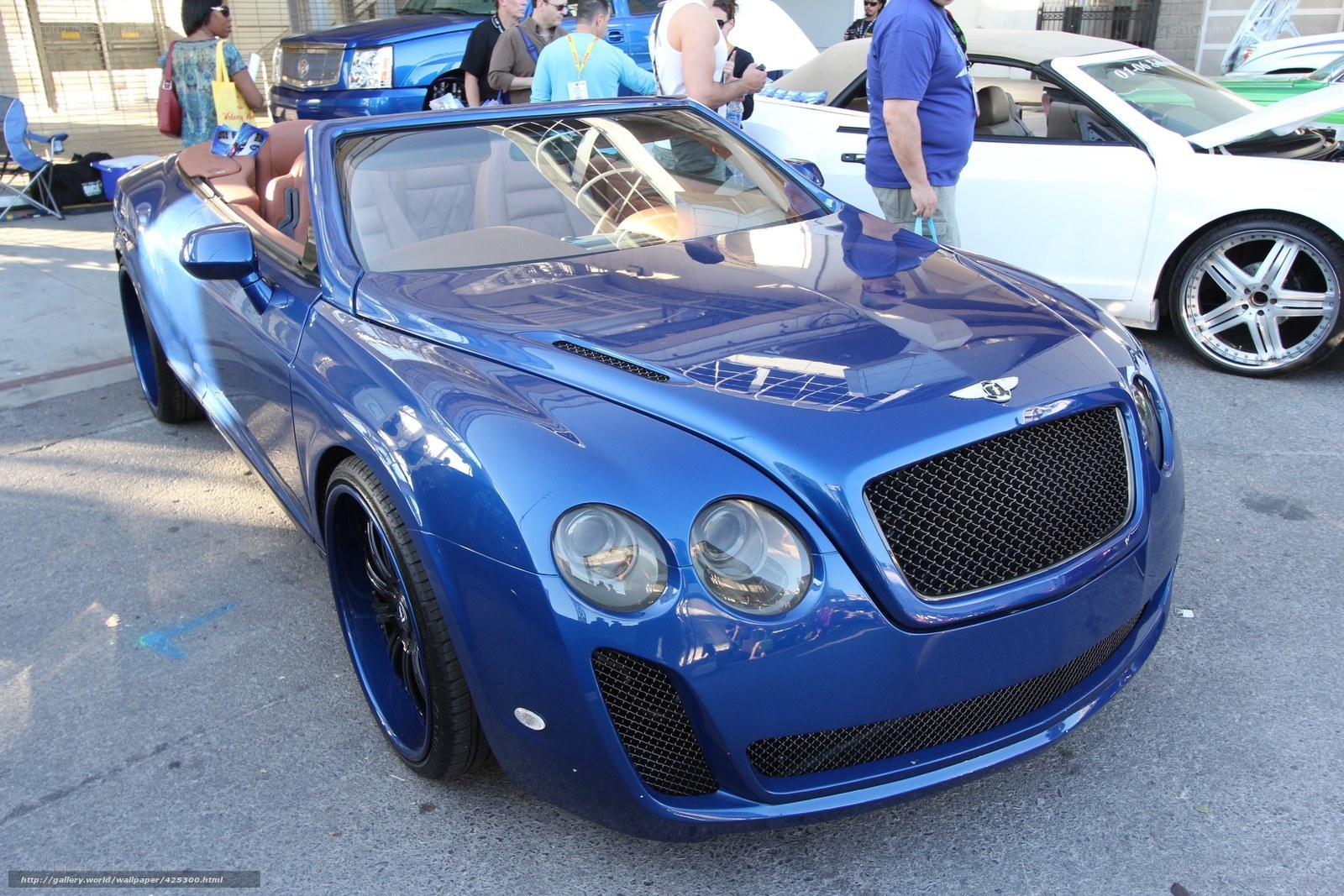 Blue Bentley convertible at car show