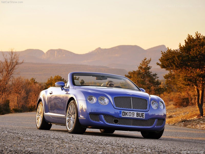 blue bentley convertible on road