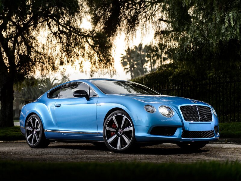 Blue Bentley Coupe — Dramatic, Sunset