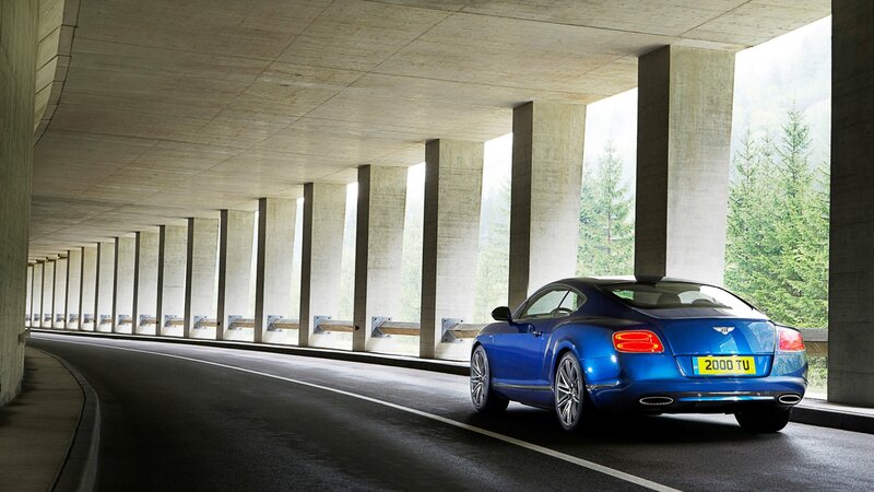 Blue Bentley in a tunnel