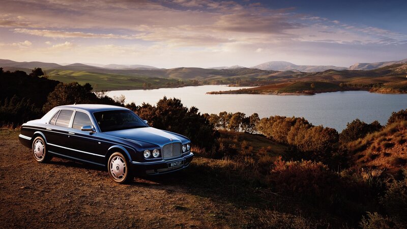 Blue Bentley Sedan — Serene, Sunset