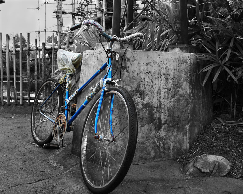 Blue Bicycle Against Wall — Dramatic