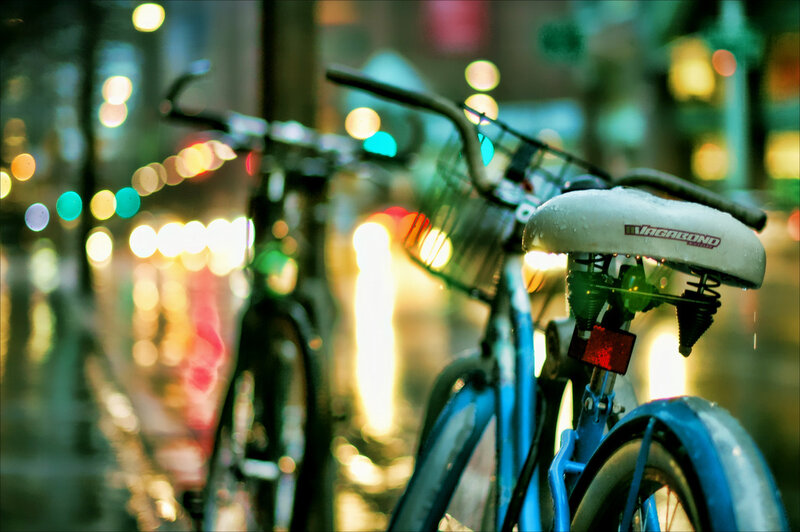 Blue Bicycle in Rain