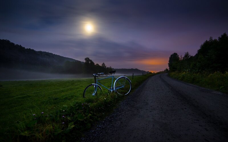 Blue Bicycle on Roadside