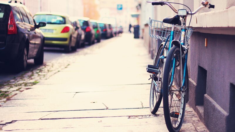 Blue Bicycle on Sidewalk — Calm, Afternoon