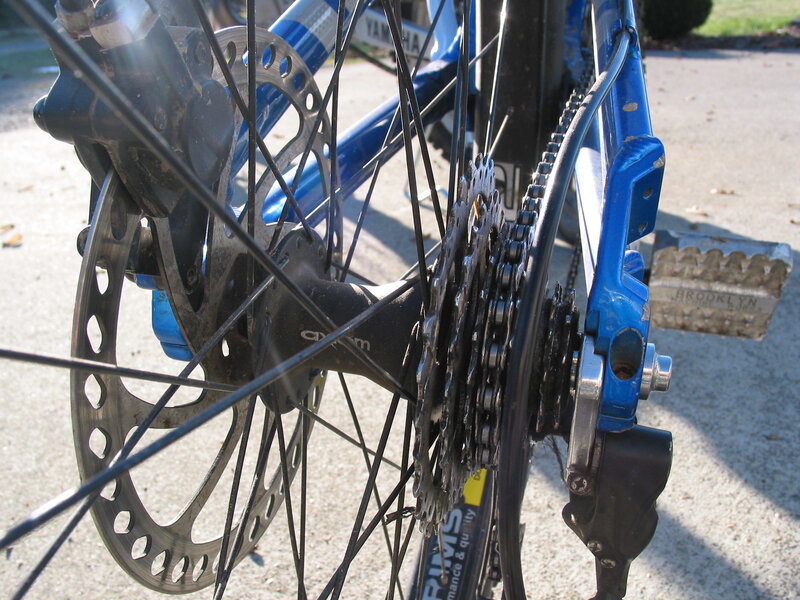 blue bicycle rear wheel