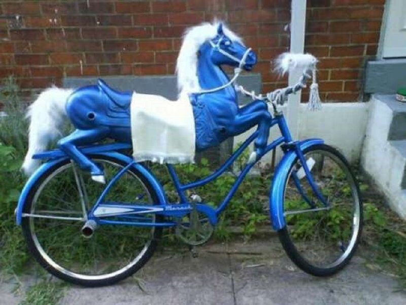 Blue Bicycle with Horse Figure