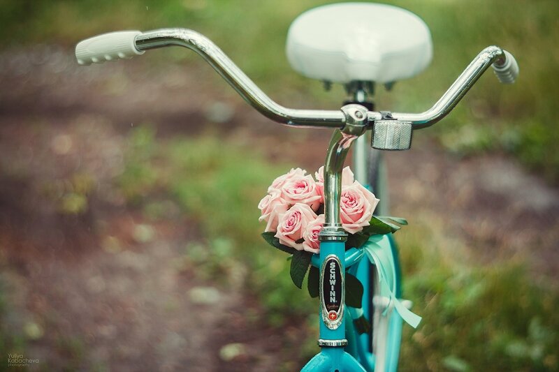 Blue Bicycle with Roses