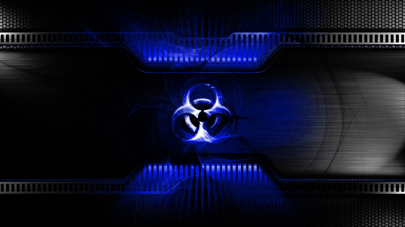 blue biohazard symbol background