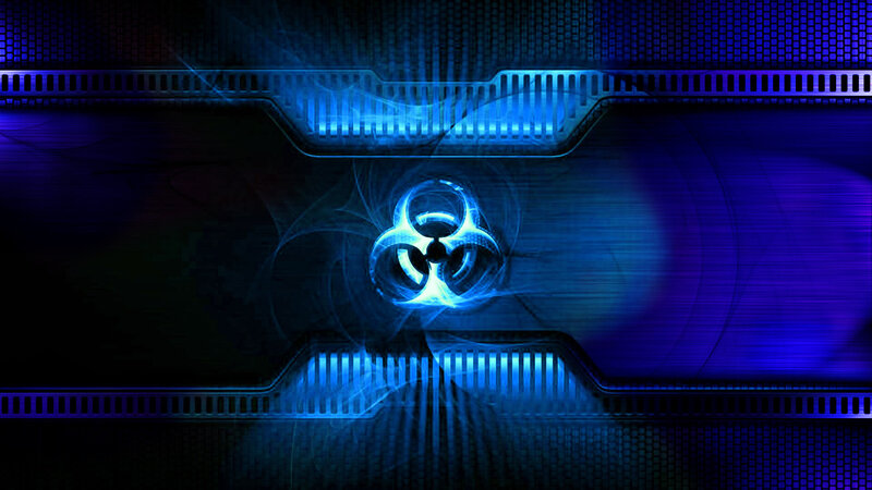 blue biohazard symbol background