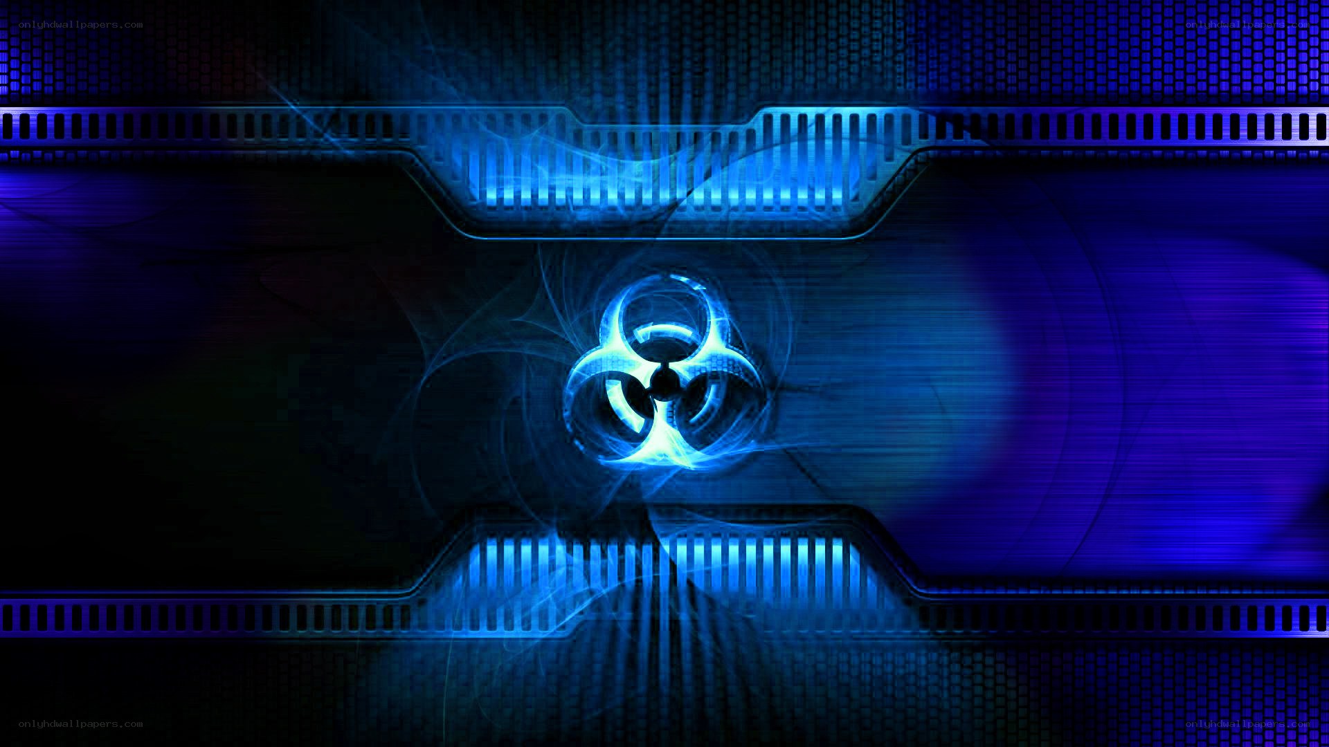 blue biohazard symbol background