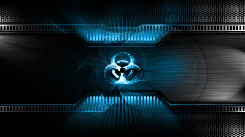 blue biohazard symbol background