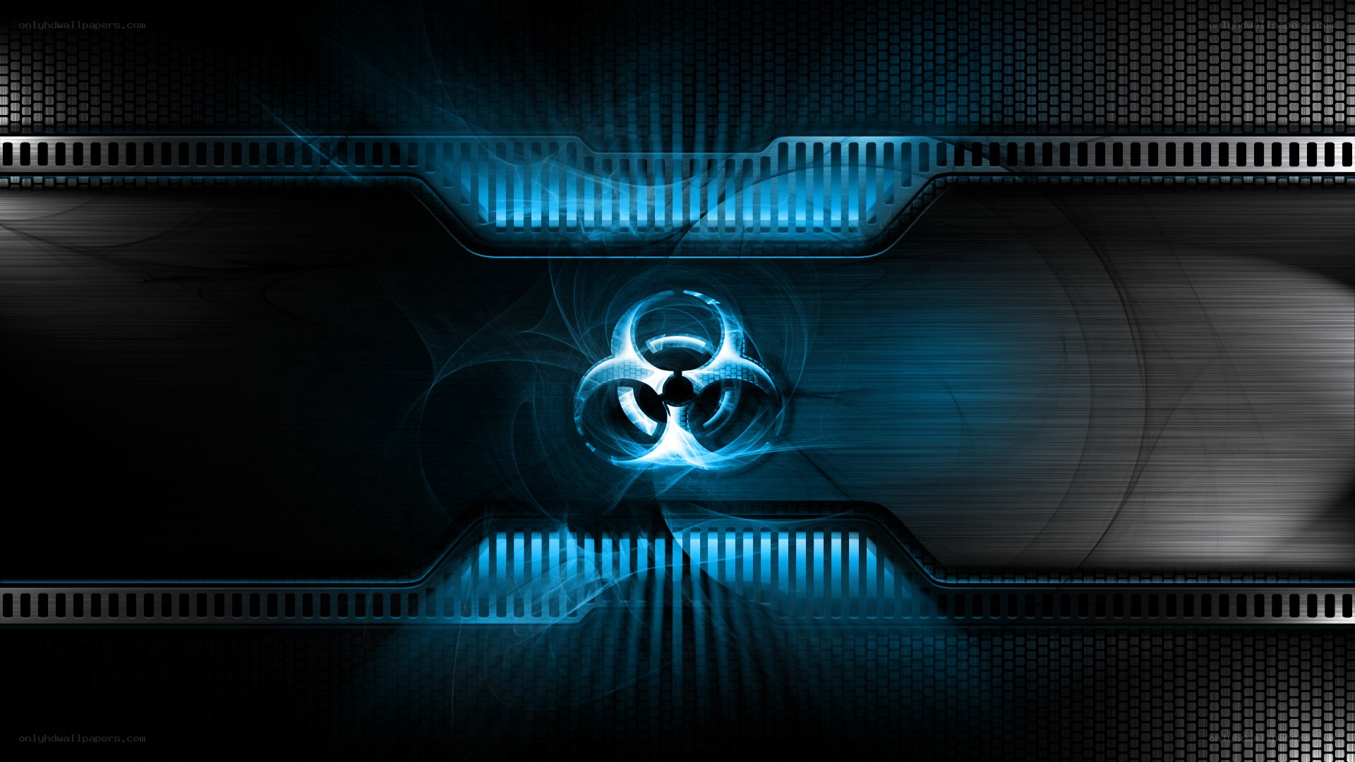 blue biohazard symbol background