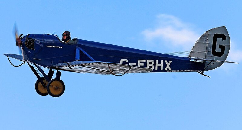 Blue Biplane in Flight — Calm, Afternoon