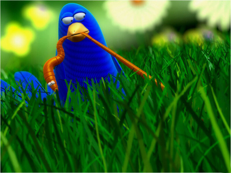 Blue bird eating a worm