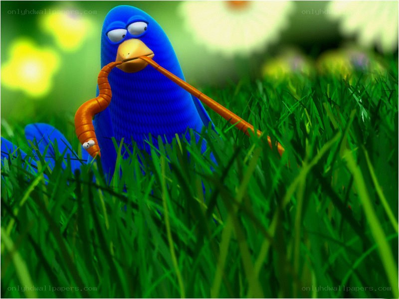 Blue bird eating a worm