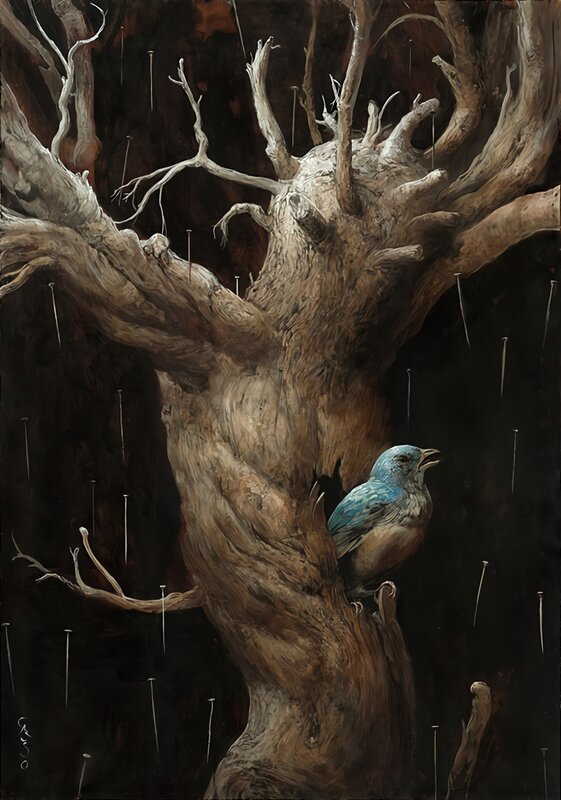 Blue Bird in Dead Tree
