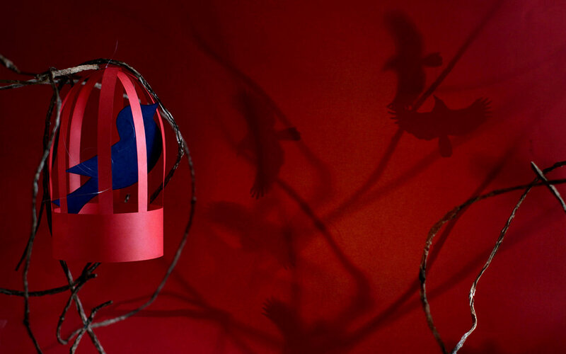 Blue Bird in Red Cage
