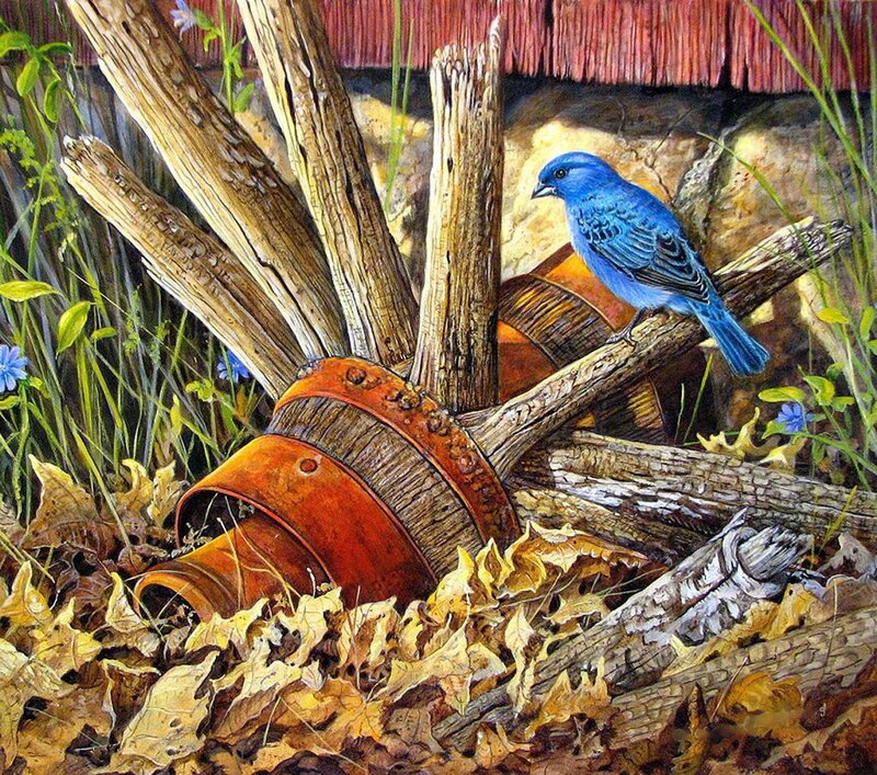Blue Bird on Barrel — Serene